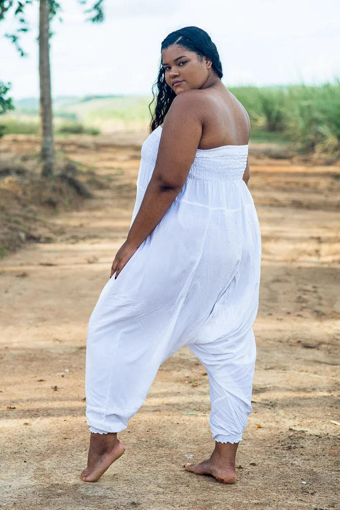 Hippie Pants Plus Size White Classic Pants, white harem pants with plain design
