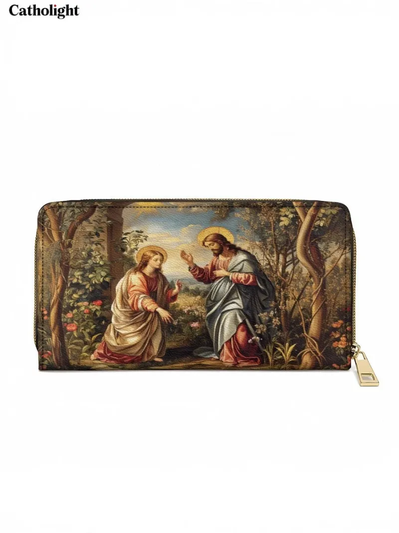 Catholight Christ and Mary Magdalene Leather Wallet Purse showing the Noli Me Tangere garden scene