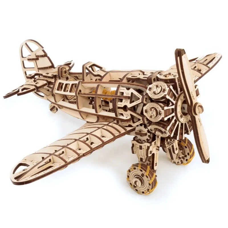 Varvikas 3D Wooden Mechanical Puzzle Kit, Airplane with working propeller mechanism