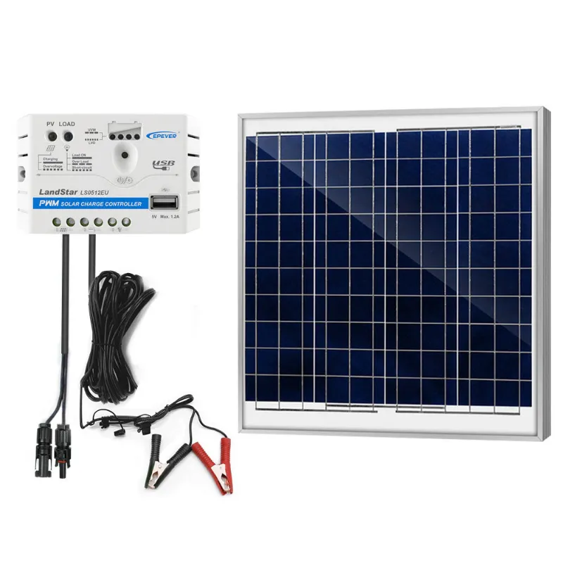 ACOPOWER 60W 12V Solar Charger Kit with charge controller and alligator clips