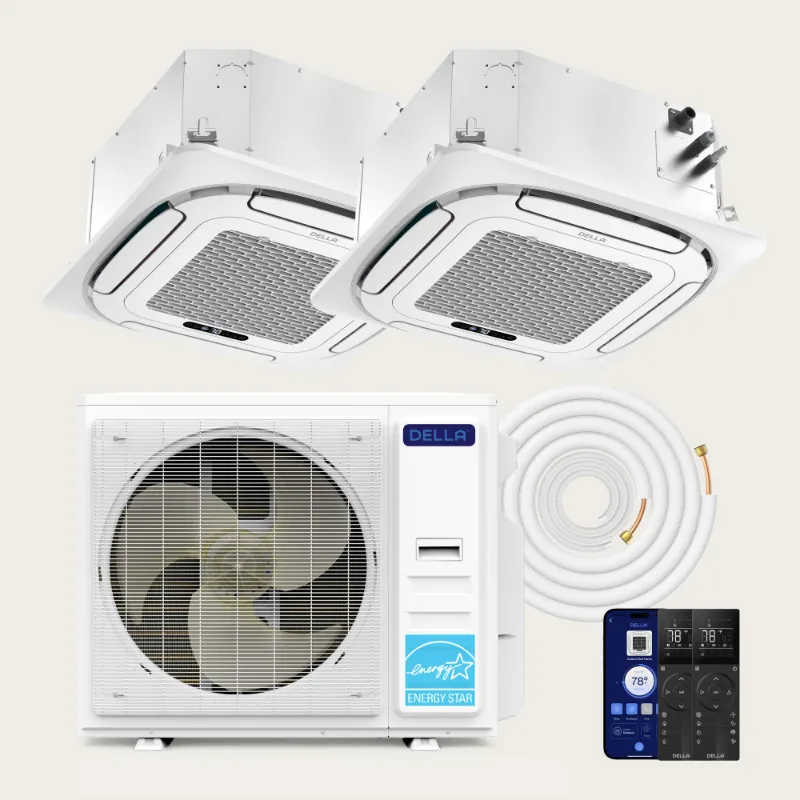 Della Home 27000 BTU dual zone ceiling cassette mini split air conditioner with two indoor units