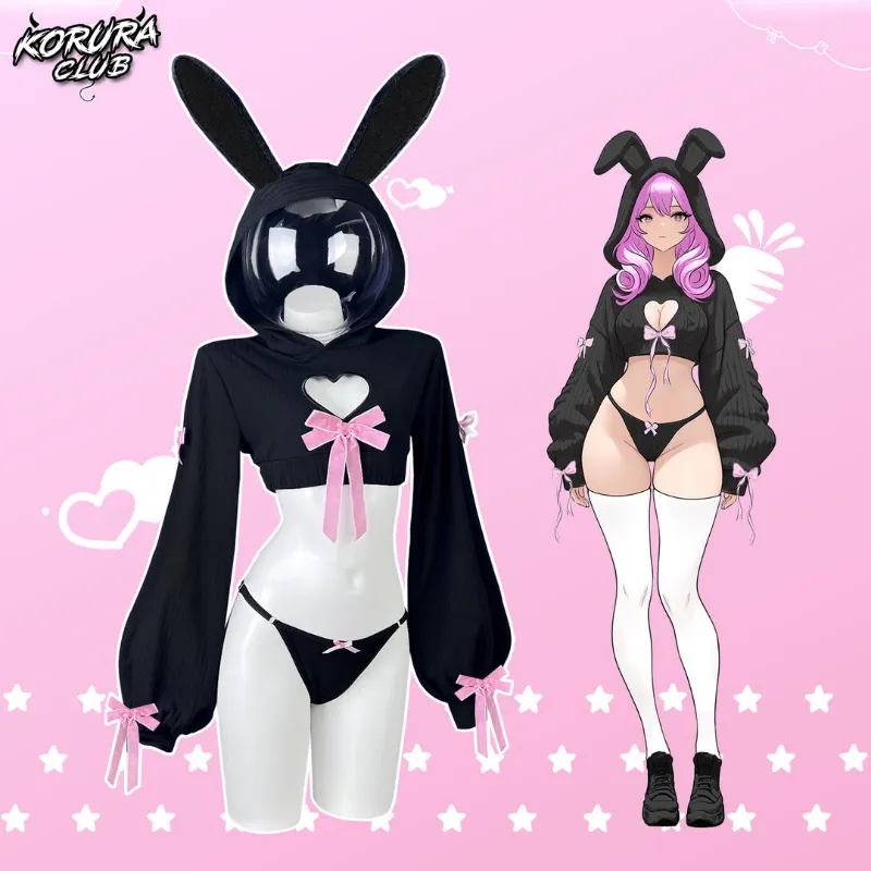 Koruraclub Baby Bunny Costume KO110 black knitted hoodie and panty set