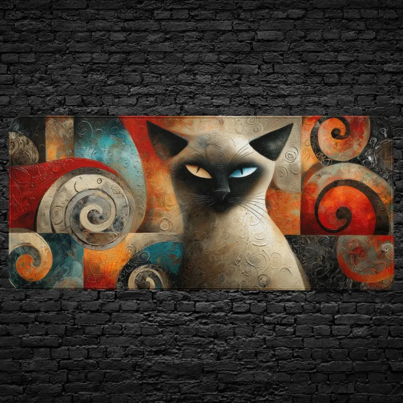 CruArt Abstract Siamese Cat Desk Mat with swirling abstract patterns in jewel tones