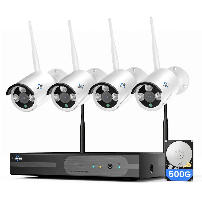 [Wireless Pro, 2.4G/5GHz WiFi 100ft Range, Expandable 16Channels 4K NVR] 8MP Wireless Security Bullet Camera System BUILD-IN HDD with Two-Way Audio