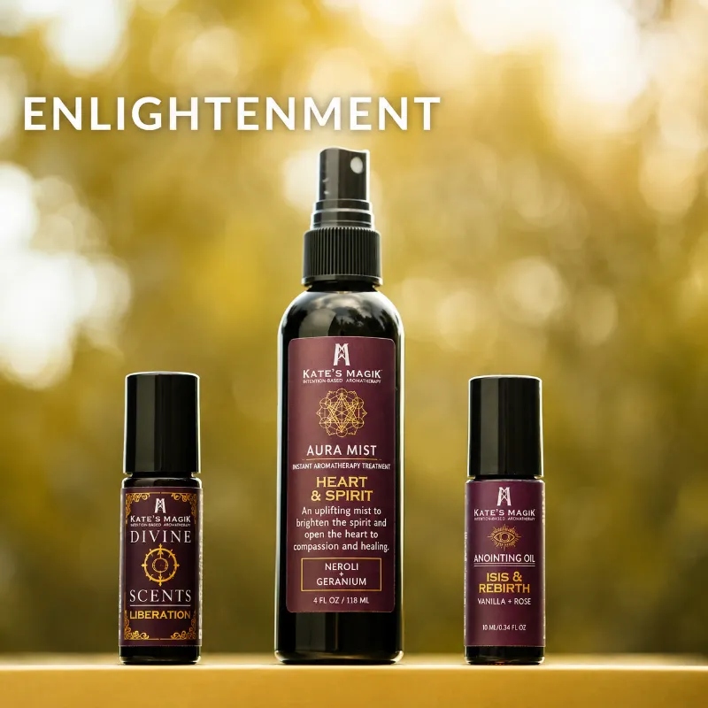 Kates Magik Enlightenment Divine Scents Perfume Set with three bottles and intention card
