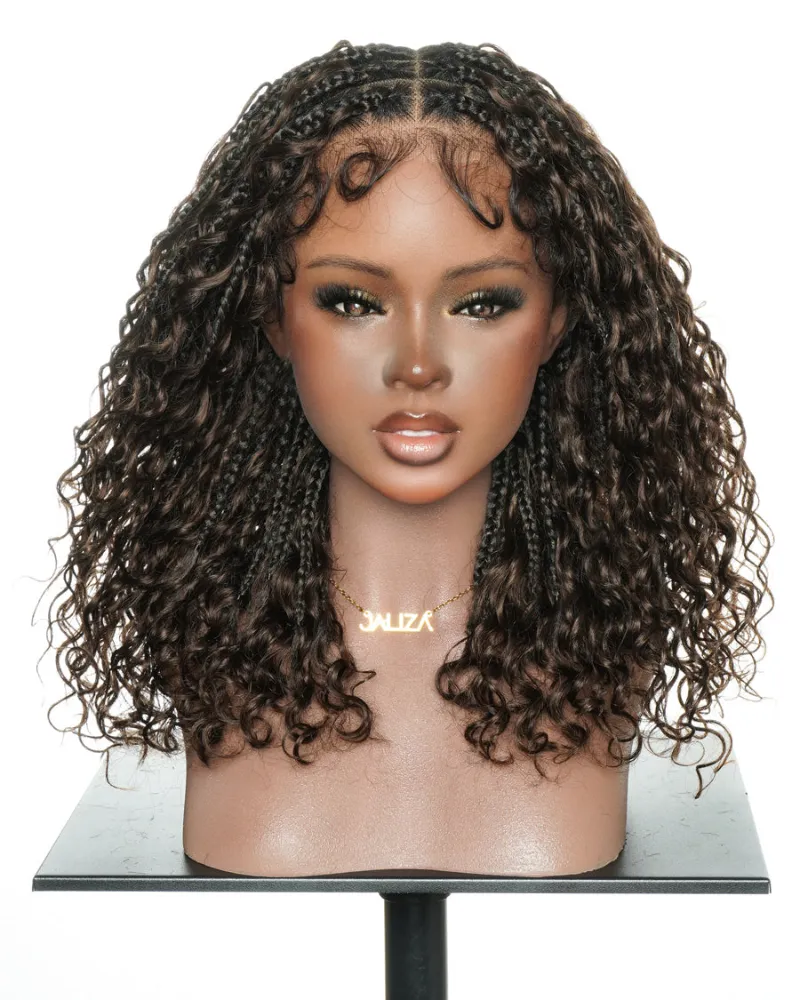 Jaliza 14 inch Swiss HD Full Lace Boho Box Braided Wig with drawstring cap for easy wear
