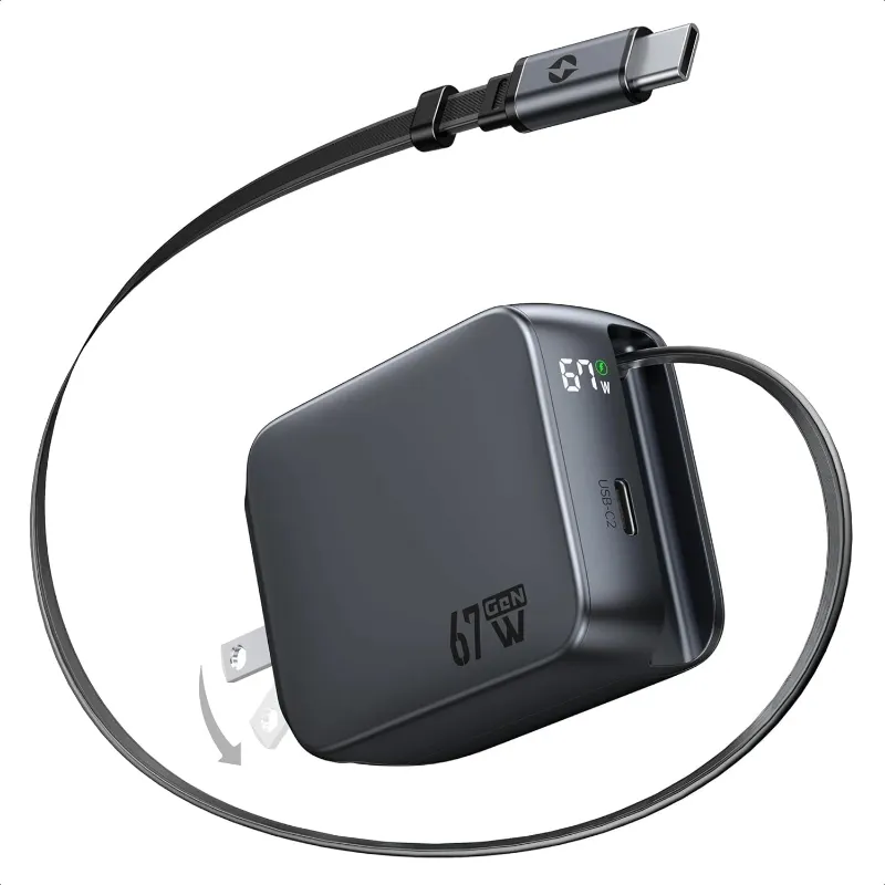 MOKiN 67W USB-C Charger with real-time display screen and foldable design
