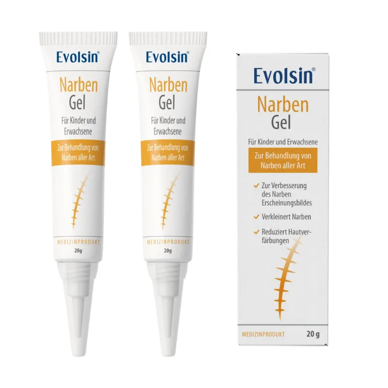 Evolsin Medical Narben-Gel Doppelpack with two 20g scar treatment gel tubes for all ages