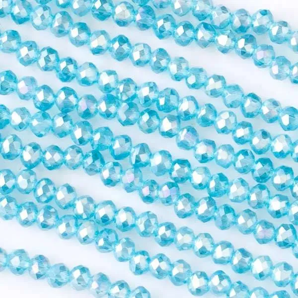 Cherry Tree Beads 3x4mm faceted crystal rondelle beads in Caribbean aqua blue with an AB finish