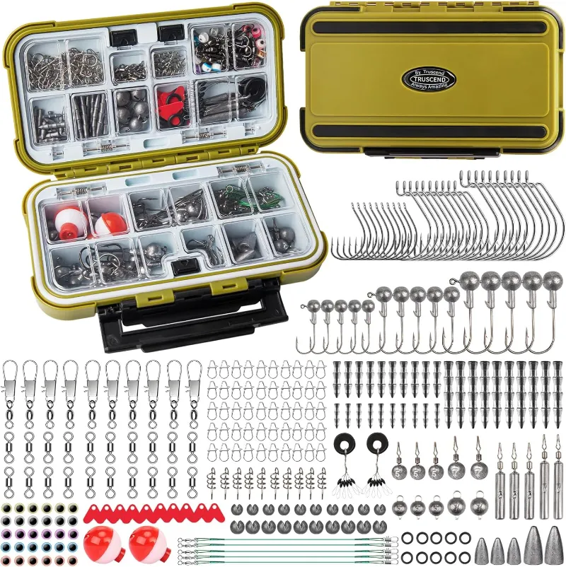 Truscend Fishing 240 piece tackle and accessories kit with compartmentalized storage box