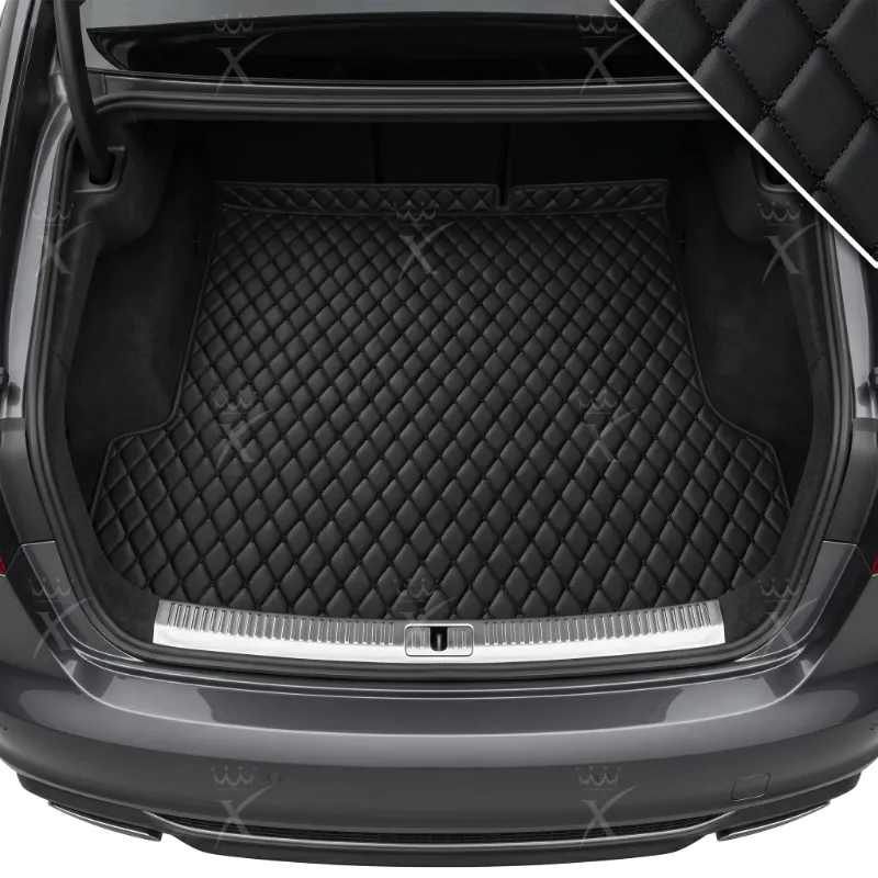 Luxus Car Mats Diamond Base Trunk Mat, Black & Black Stitching, in cargo area
