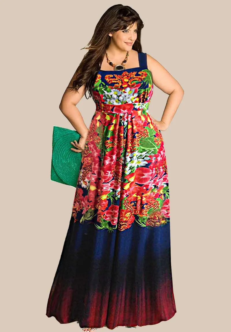 IGIGI Alina Plus Size Floral Gown showing a floral maxi dress with gradient hem