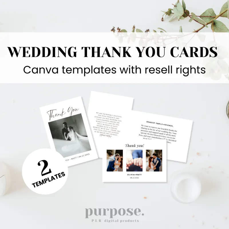 Purpose PLR Wedding Thank You Card Templates in Canva-editable formats