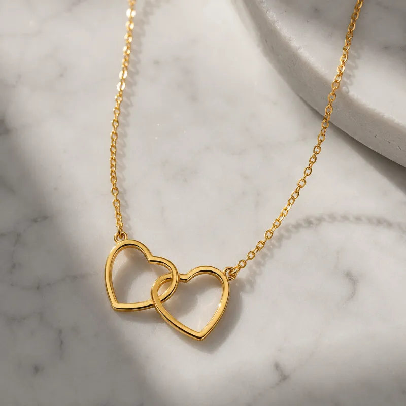 Viva Koutour Cosmetics Linked Love Necklace – 18K gold plated double heart design necklace