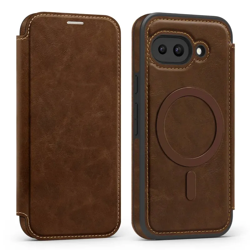 The Pixel Case Magnetic Leather Case with Card Holder For Google Pixel Series showing leather finish and card storage