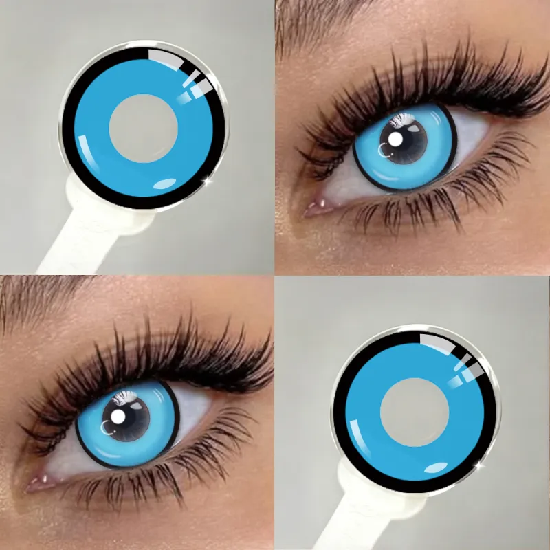 EYESFAV Azure Circlet Flame contact lenses in electric blue with black limbal ring