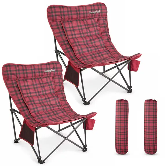 SunnyFeel Outdoor plaid butterfly folding lounge chairs with neck pillow and carry bag