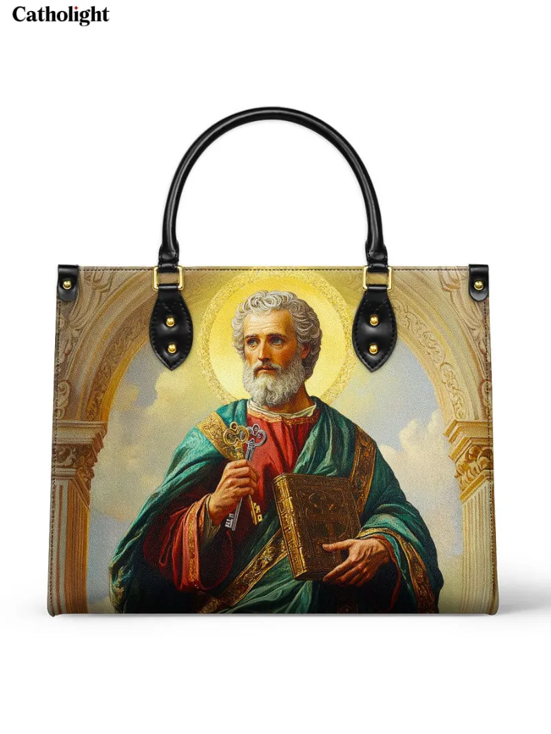 Catholight Saint Peter's Legacy Leather Bag with Saint Peter holding keys artwork