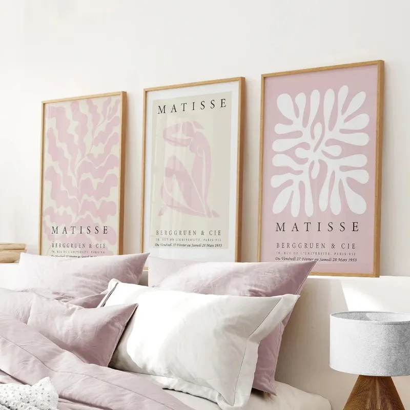 Wall Art Set 3 Piece Blush Pink Matisse Wall Art Set with three pink abstract prints together