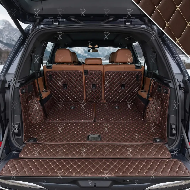 Luxus Car Mats 360Fit Diamond Trunk Mat in chocolate brown, showing raised-wall cargo coverage