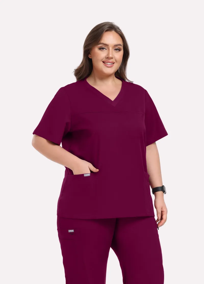 StyleFlex™ Plus Size Scrub Top (Wine Red)