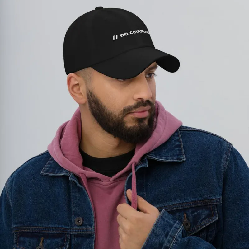 MyHackerTech // no comment - Neck Gaiter, low-profile adjustable cotton twill cap with buckle