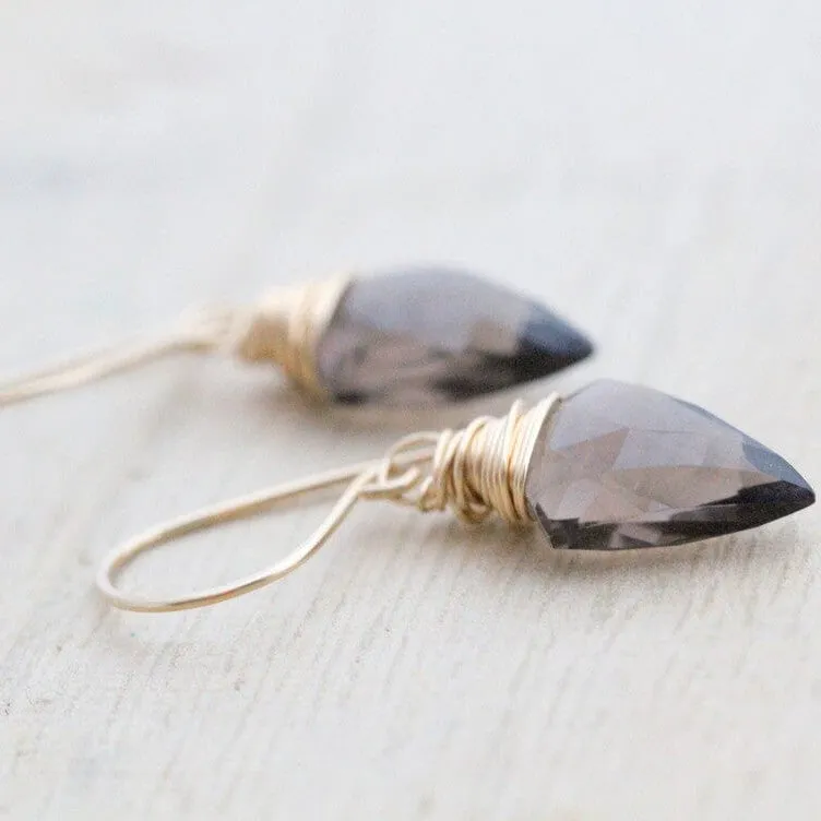 Spirit Nest Arrow Drop Earrings with quartz arrowhead briolettes wrapped in gold filled wire