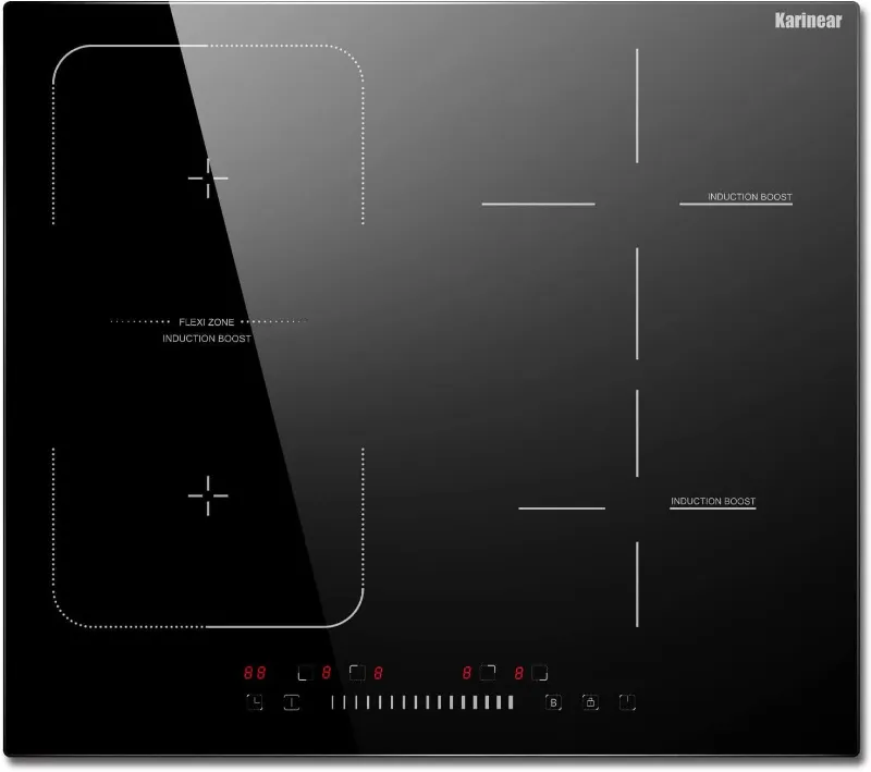 Karinear Appliances 24 Inch 4 Burner 7400W Built In Induction Cooktop with black glass