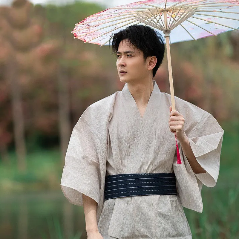 Foxtume Beige Men Traditional Yukata featuring a classic beige design