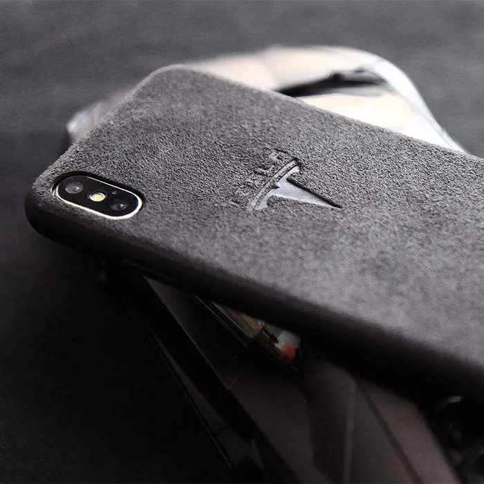 Techypop Tesla Alcantara Protective Designer iPhone Case For All iPhone Models, grey luxury material case