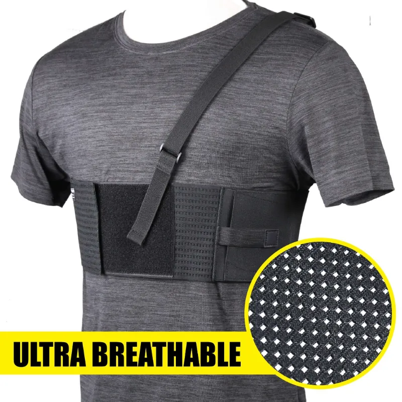 The Stinger Tools Stinger Premium Ultra Breathable Chest Holster displayed flat showing shoulder straps and material