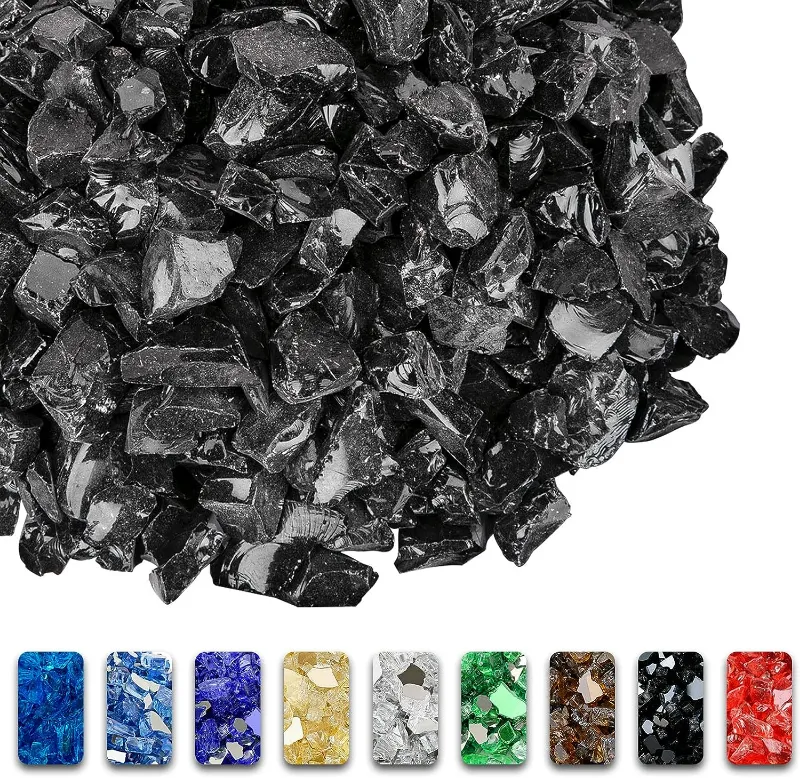 GrillPartsReplacement 10 Pounds 1/2 Inch Onyx Black Tempered Fire Glass Rocks for fire pit