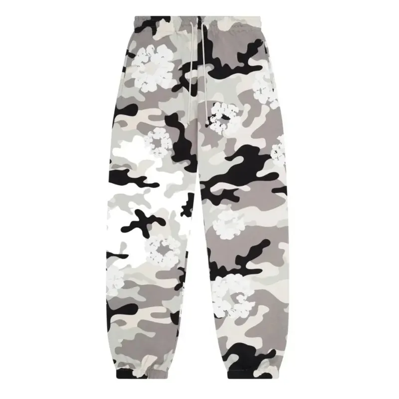 AfewVibe Denim Tears The Cotton Wreath Sweatpant White Camo, white camouflage cotton sweatpant flat lay