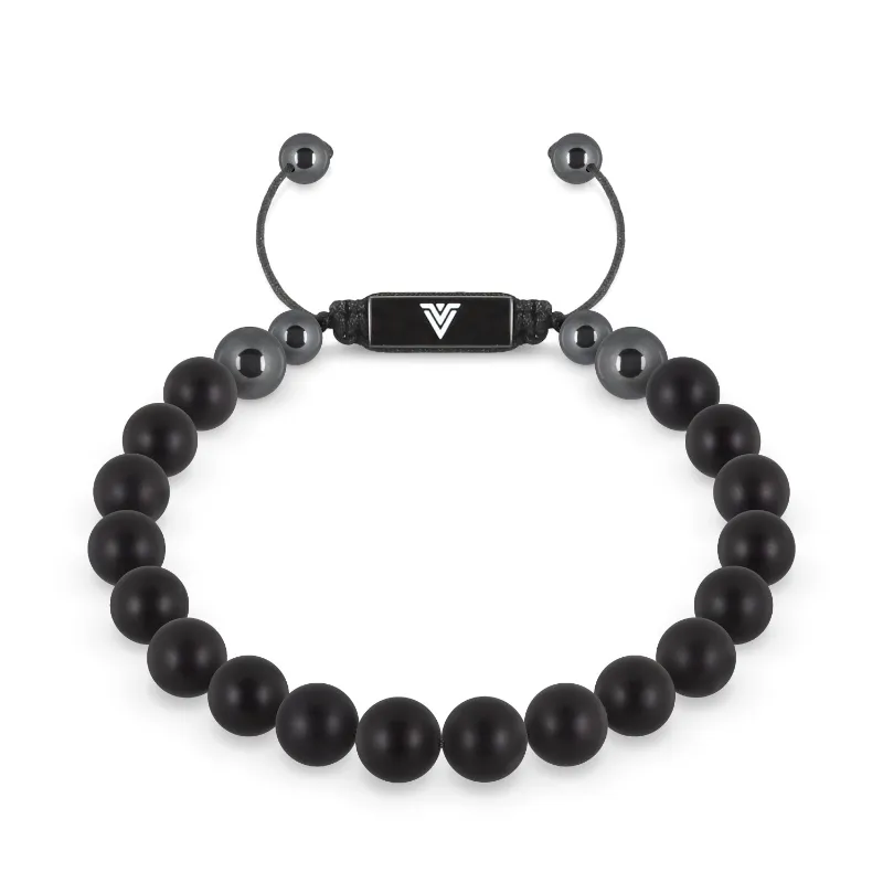 VOLTLIN Onyx Shambala Bracelet with black stone beads on black nylon cord with logo bead