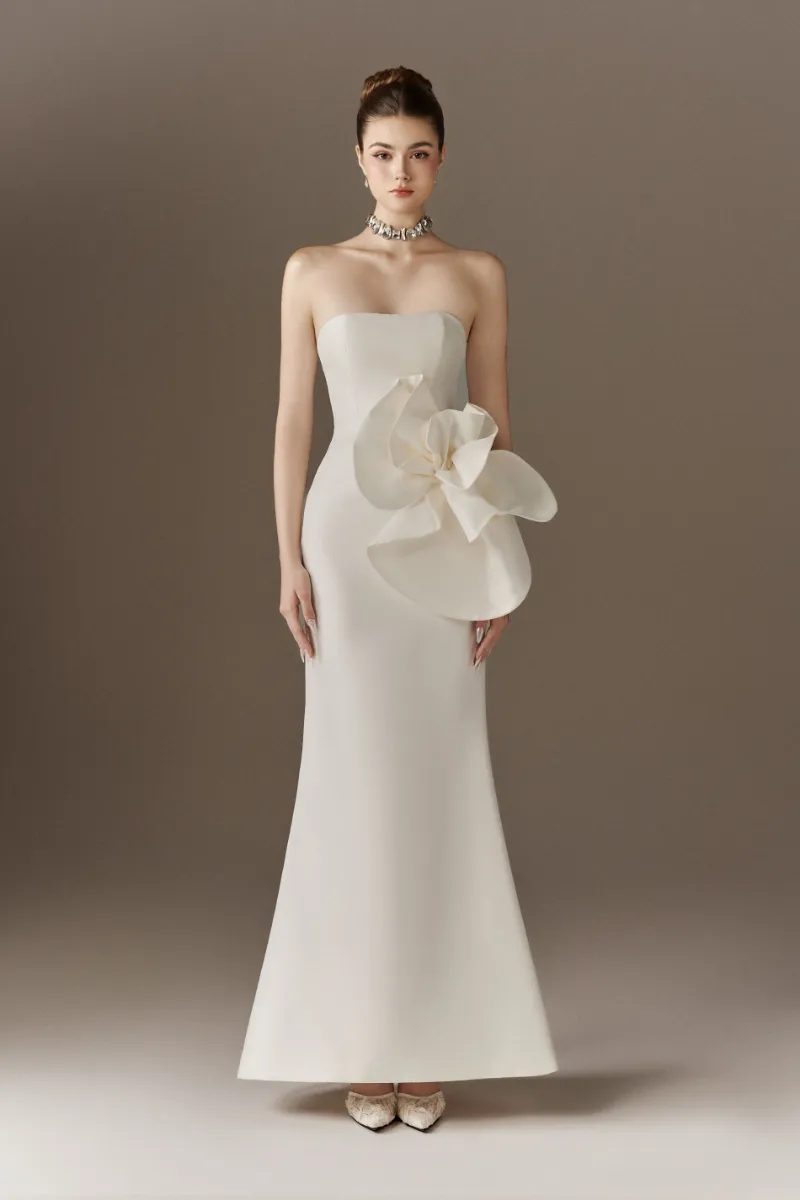 Kalisa Floralia Bandeau Maxi Dress with Oversized 3D Flower on model
