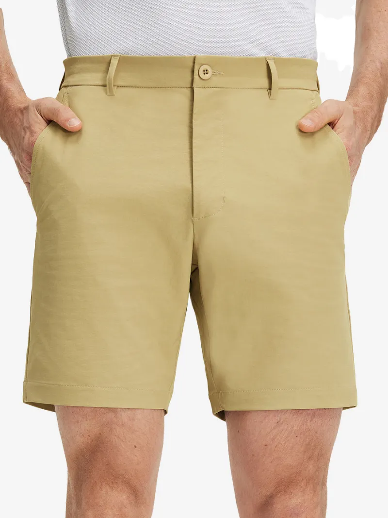 Maelreg Golf Flat Front Flex Cotton Blend Golf Shorts in khaki