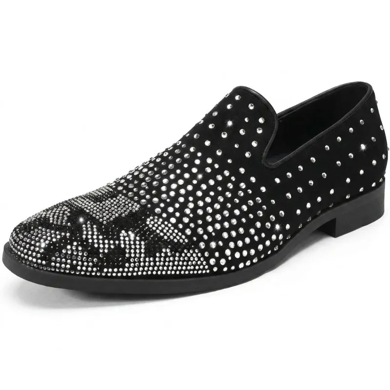 Cloudstyle AUSTIN MILL Men's Loafers Rhinestones Wedding Party Dress Tuxedo Shoes in black with rhinestone finish
