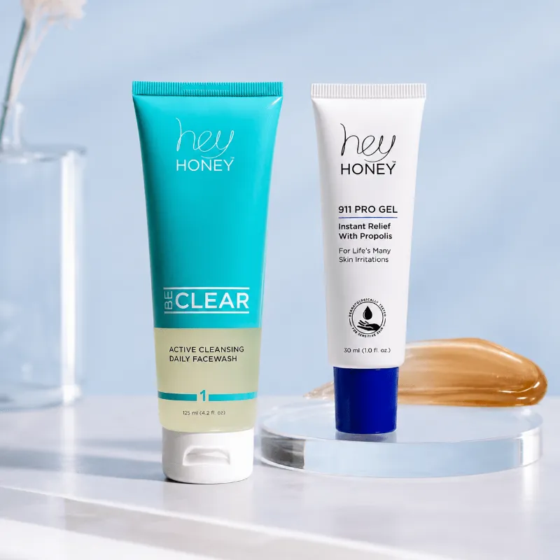 Hey Honey Breakout Control Kit with BE CLEAR Active Cleansing Daily Facewash and 911 Pro Gel
