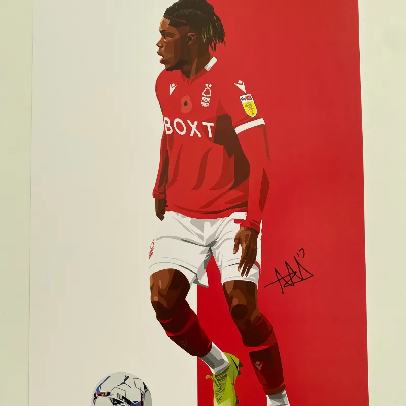 Rogues Gallery signed Alex Mighten red and white Nottingham Forest A3 print