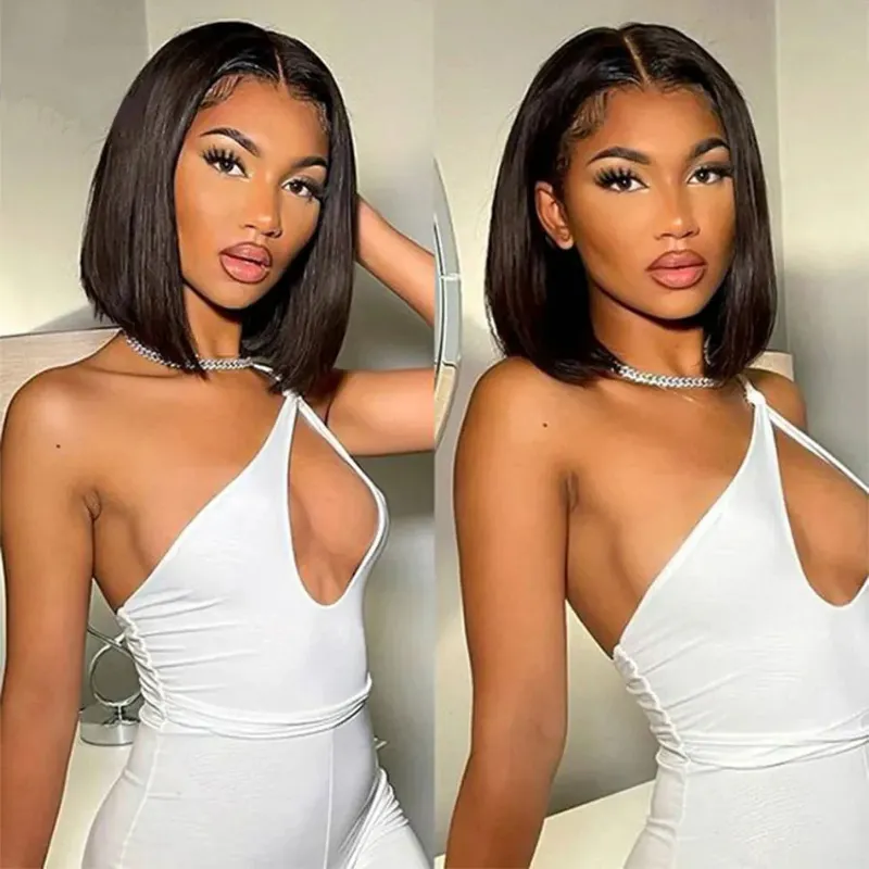 Hairsofly Shop Black T Bone Straight Bob Human Hair HD Lace Front Wig, glueless straight bob style