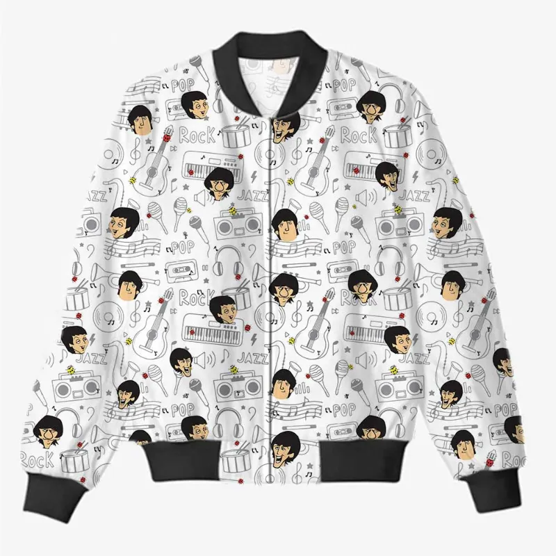 The Banyan Tee US AOP Bomber Jacket - The Fab Four, all-over print design on premium fleece jacket
