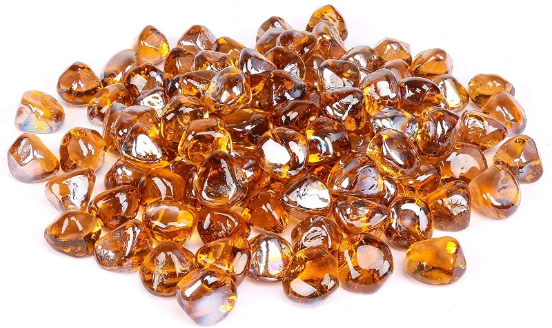 GrillPartsReplacement 1 inch high luster reflective tempered pink champagne fire glass diamonds for fire pit