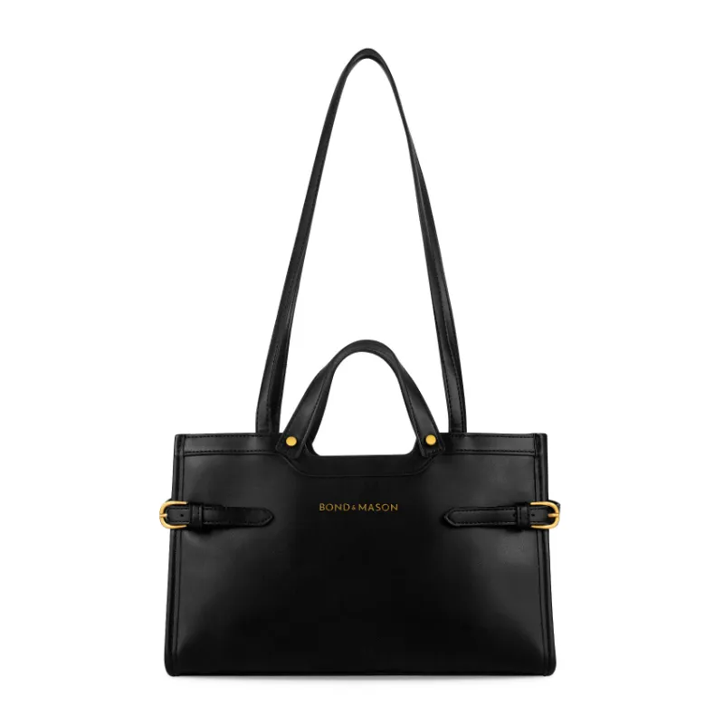 Bond & Mason The Elisabeth Tote Bag in black with structured vegan leather body