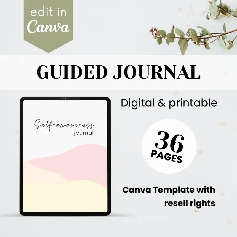 Purpose PLR Guided Journal Template showing digital and printable journal layouts