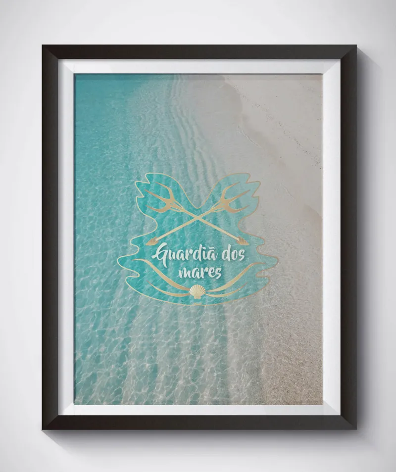 Sereia Guardiã Guardiã dos Mares decorative wall frame with white border and black frame