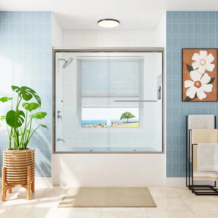 HOROW 59 Inch Glass Shower Door Double Sliding Bathtub Door Model BE5956-CH in chrome