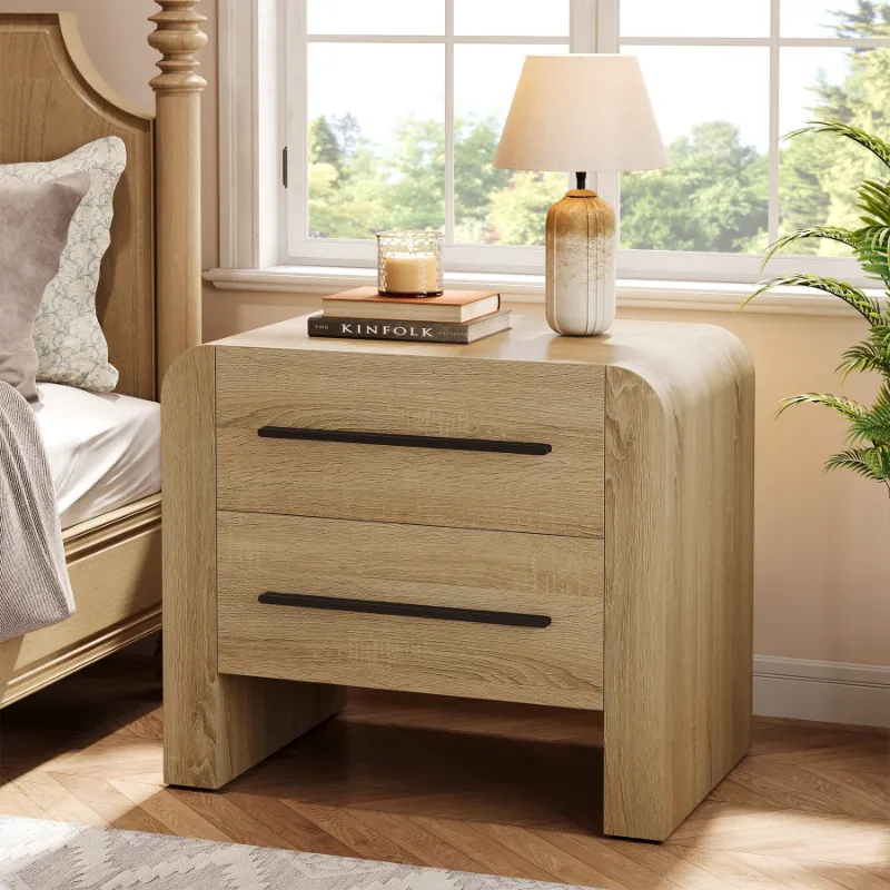 Tribesigns 27.55" Nightstand with two drawers and modern curved edges