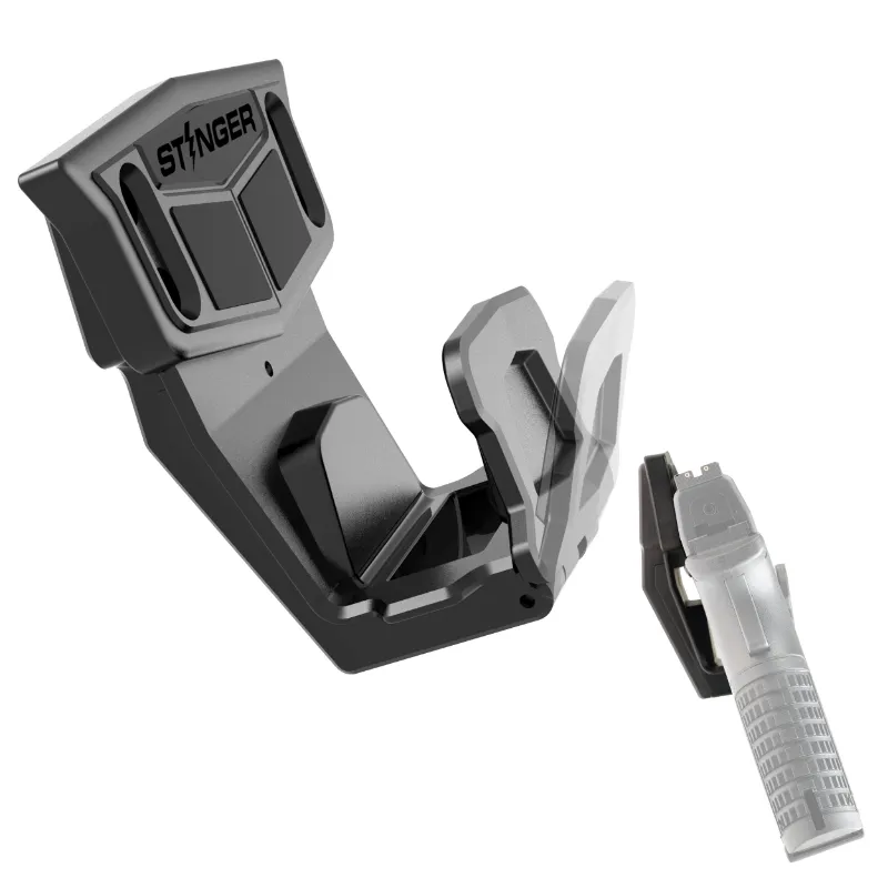 The Stinger Tools Stinger MP2 Magnetic Gun Mount with Safety Trigger Guard, black mount with rubber padding