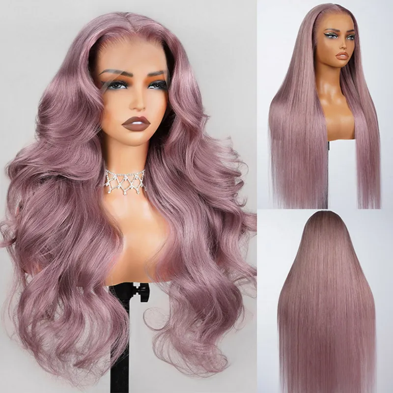 Megalook 6x5 Invisible Knots Ash Purple Loose Body Wave Wig on display