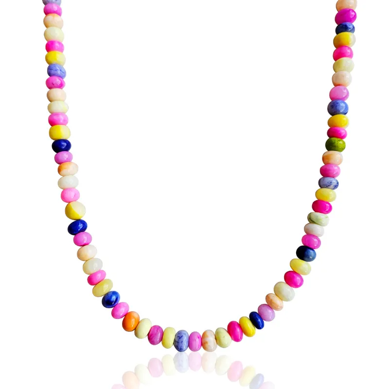 DORSYA Zanzibar Multi Beaded Opal Necklace with vibrant multi-coloured opal gemstone beads